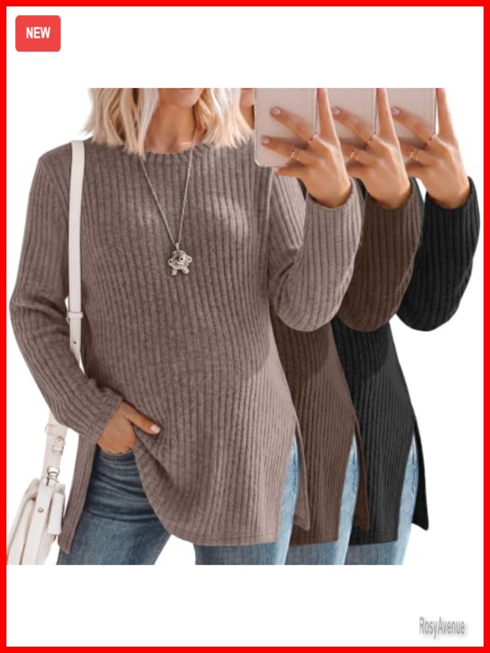 Maternity Long Sleeve Ribbed Knit Tunic Tops 3 Pack Pregnancy Shirts